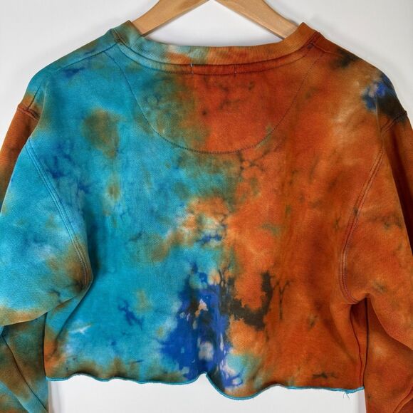 NEEMA California Sweatshirt Womens Small Cropped Tie Dye Orange Blue Pullover - Picture 4 of 11